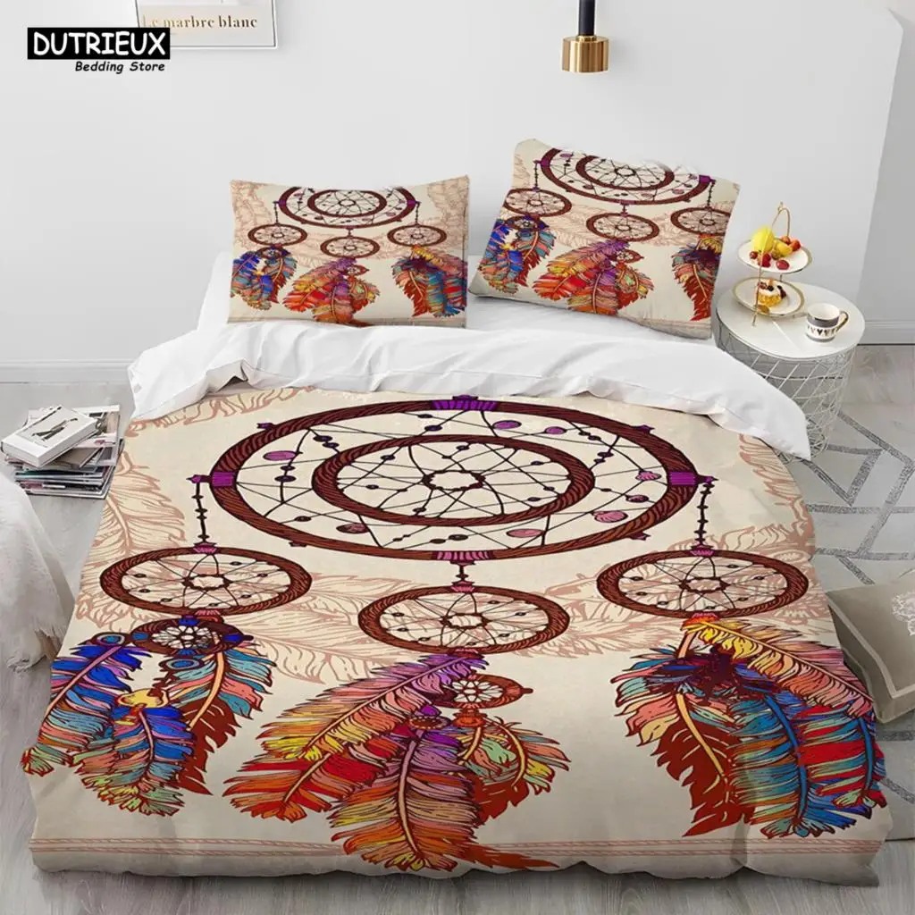 

Fashion DreamCatcher Feather Owl Comforter Bedding Set,Duvet Cover Bed Set Quilt Cover Pillowcase,King Queen Size Bedding Set