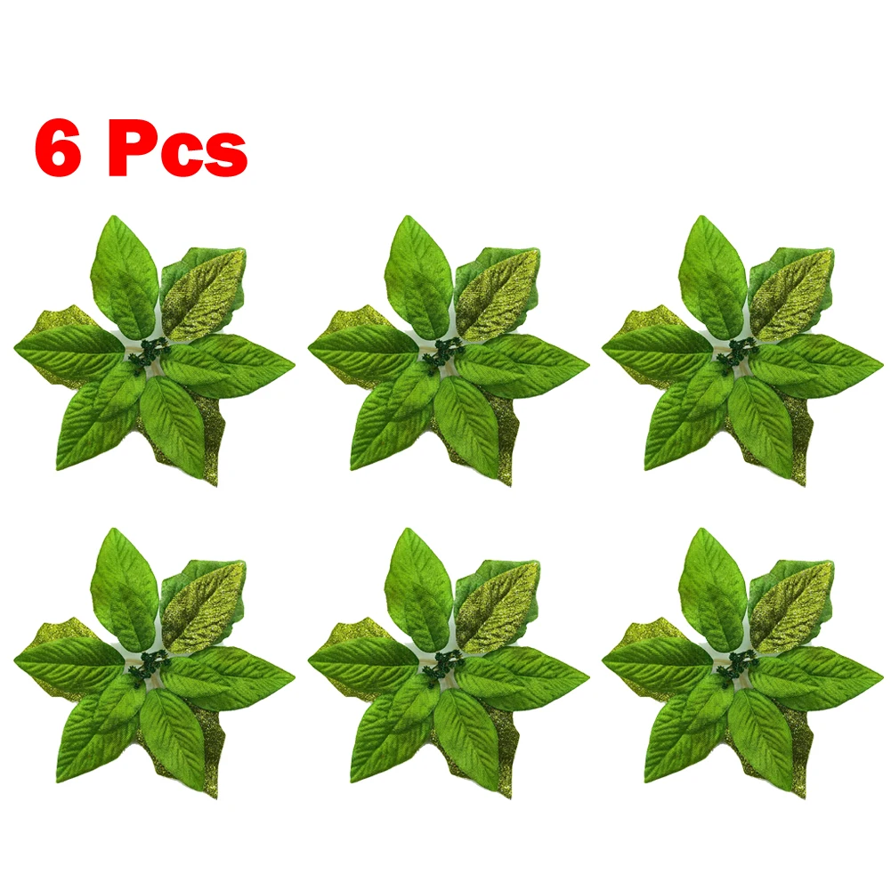 6pcs Christmas Flower Large Glittering Poinsettia Decorations Christmas Tree Garland Hanging Ornaments Merry Party Festive Decor