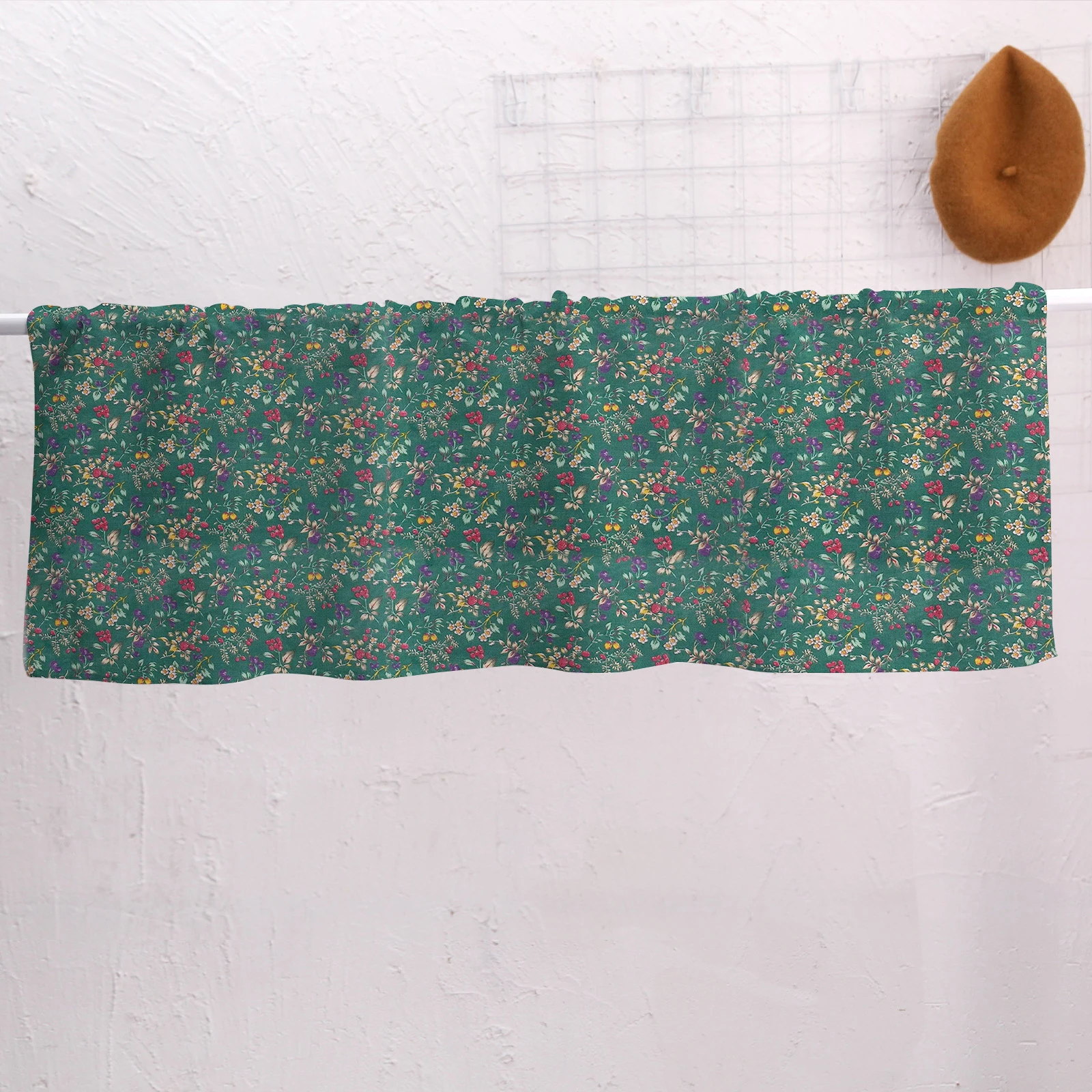 

Pastoral Style Short Curtain Flower Cotton Curtain Imitation Floral Curtain for Coffee Door Valance Half Curtain Decor