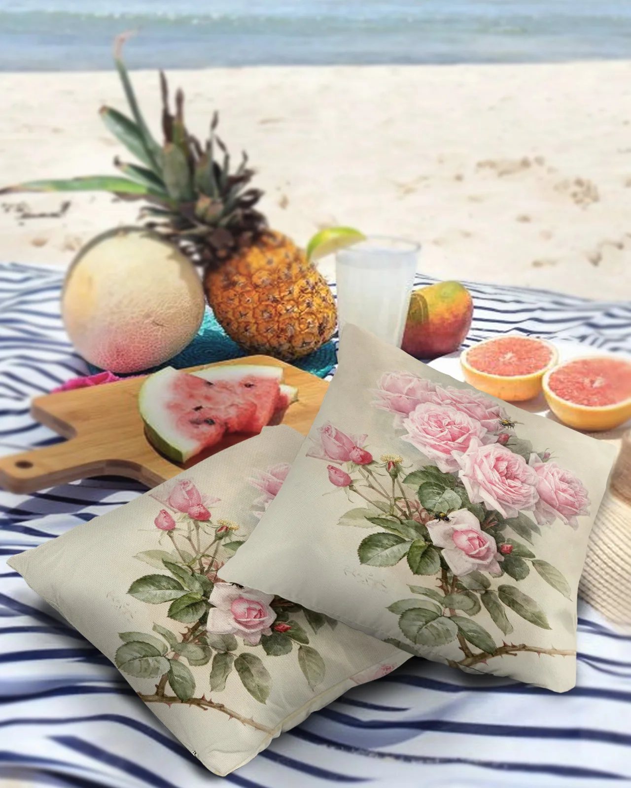 Cushion Cover Pink Flower Rose Vintage Throw Pillow Cover Sofa Car Home Decoration Pillow Cover