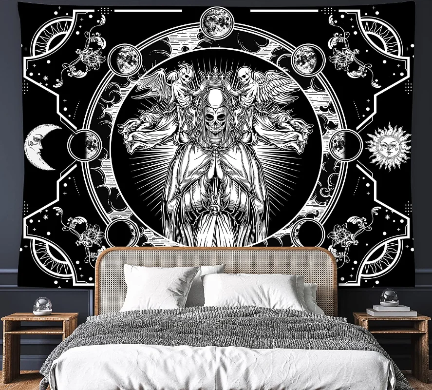 

Skeleton Tapestry Sun and Moon Tapestry Black and White Wall Hanging Party Decorations Bedding Wall Blanket for Bedroom Dorm