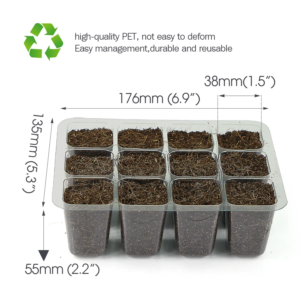12-Cell Transparent Seedling Starting Tray 5/10pcs Gardening Nursery Grow Germination Plastic Seed Starter Tray Plant Grow Cont seed starter tray seedling tray