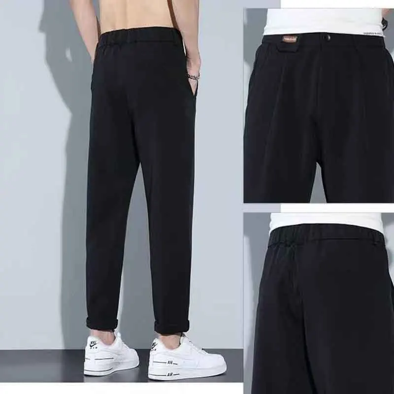 Summer New Fashion Street Trend Versatile Casual Suit Pants Men's Solid Patchwork Button Zipper Pockets Slim Straight Trousers