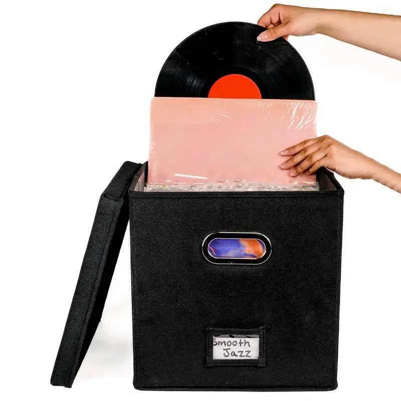 Vinyl Record Storage Box for up to 50+ 12-Inch Albums, Records Crate, LP Album Storage Fabric Cabinet Organizer Case 3