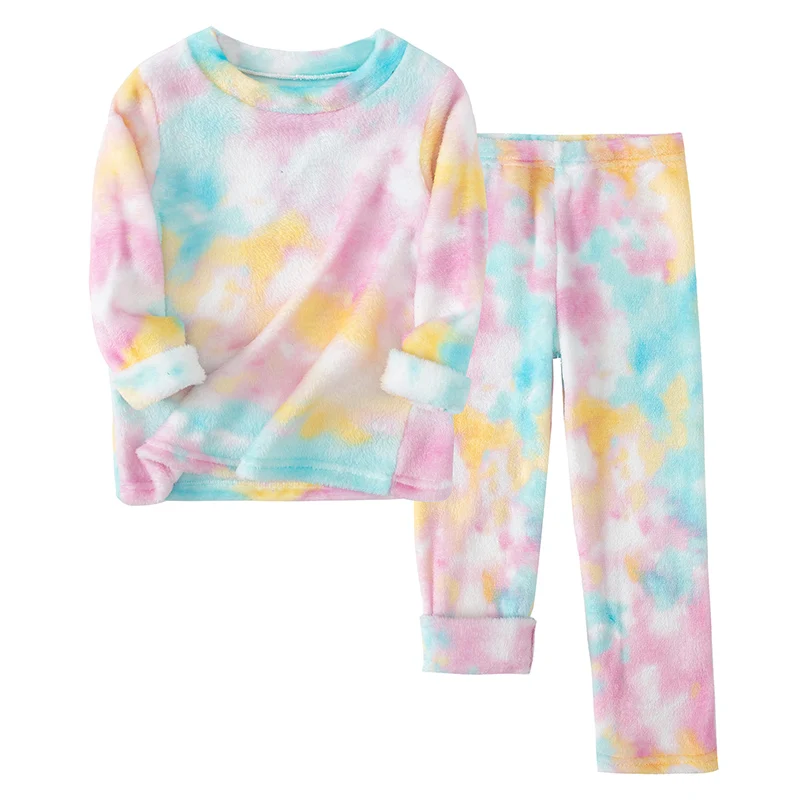 2-piece Children's Autumn/Winter Warm Flannel Sports Comfort Set Boys And Girls Casual Long Sleeved Top Soft Straight Leg Pants 2
