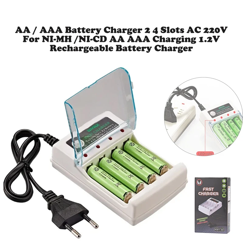 

AA / AAA Battery Charger 2 4 Slots AC 220V For NI-MH /NI-CD AA AAA Charging 1.2V Rechargeable Battery Charger
