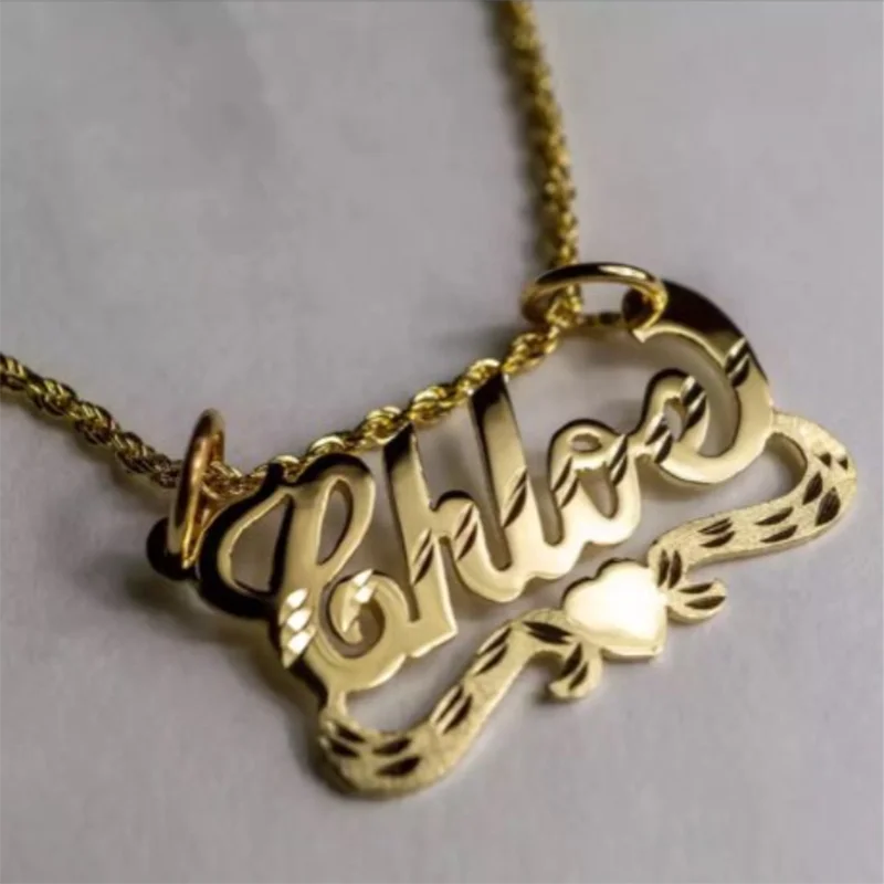 Gold Plated Rope Chain Name Necklace Diamond-Cut Name Necklace