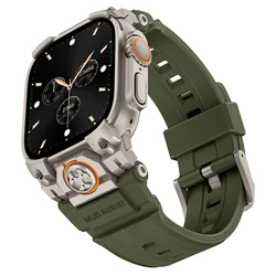 Deluxe Silicone Loop Bracelet with Metal Connector - 49mm (Titanium - Green)