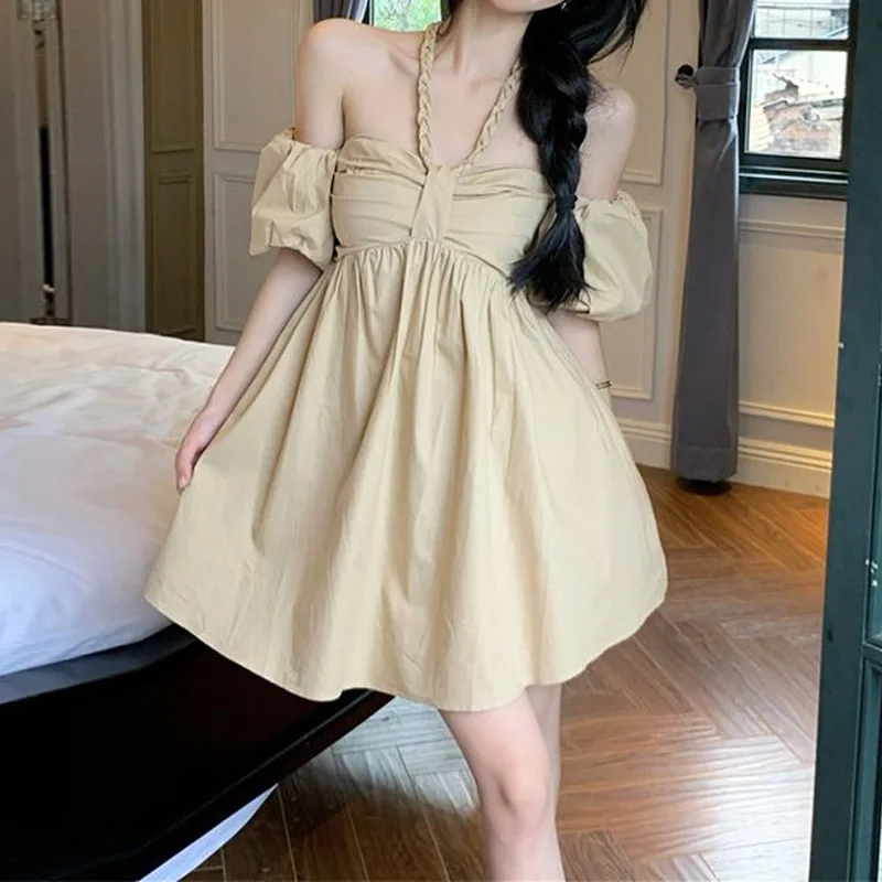 

2024 модные женские новые темпераментные платья с воротником-лодочкой повседневные однотонные пуловеры с открытыми плечами юбка А-силуэта женская одежда