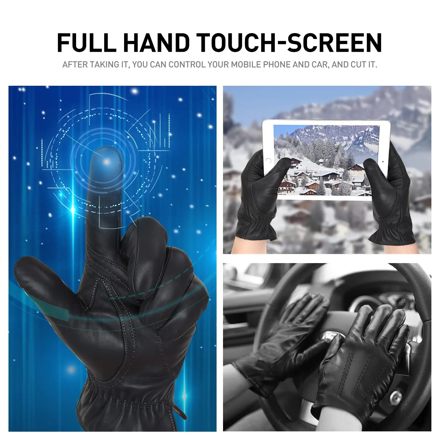 Full Finger Gloves 2025 BISON DENIM Men's Sheepskin Gloves Fashion Cashmere Lined Touchscreen Full Finger Mittens Winter Warm Riding Driving Gloves