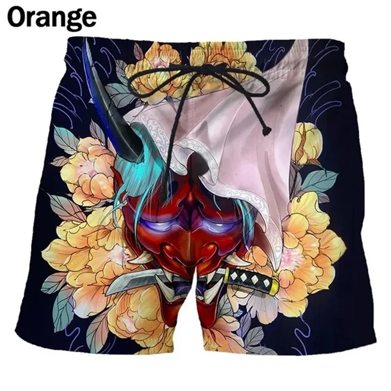Summer Japanese Tattoo Mask Pattern 3D Print Beach Shorts Men Women Casual Trunks Surfing Board Shorts Swimwear Kids Clothing 4