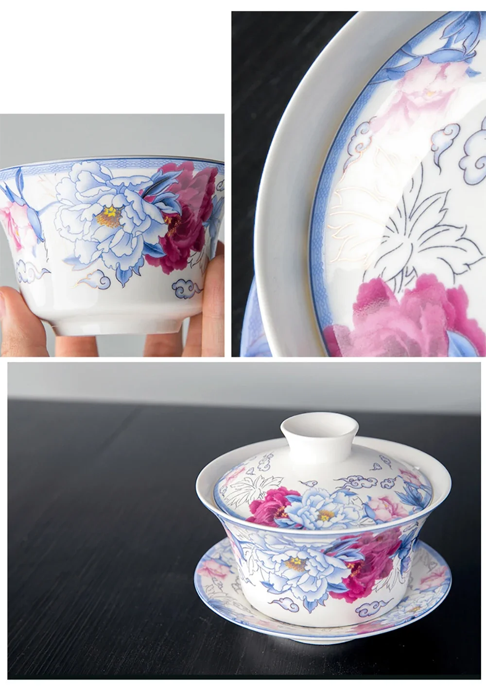 350ml Large Capacity Ceramics Gaiwan Porcelain Gaiwan Tea Cover Bowl Japanese Te Cup Soup Tureen Gai Wan Chinese Tea Cups Puer tea set