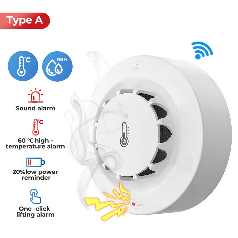 

Tuya Smart Life WiFi Function Family Parlor Child Room Home Kitchen Smoke Detector PIR Sound Alarm Sensor Shop Fire Inspection