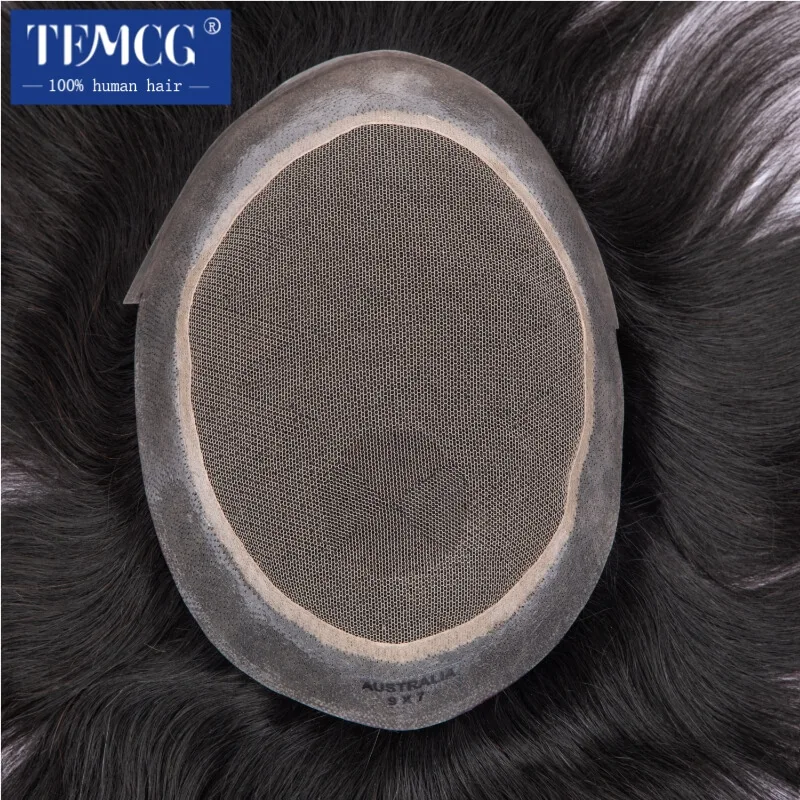 Australia Male Hair Prosthesis Lace PU Base Breathable Natural Hairline Natural Human Hair Toupee Man Wig Exhaust Systems human hair toupee