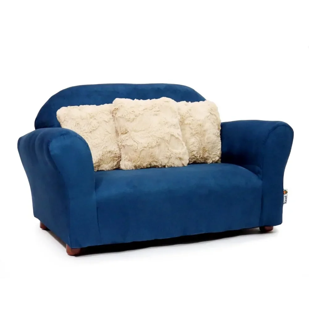 Plush children's sofa with decorative pillows, navy blue set of 4 in pine 3