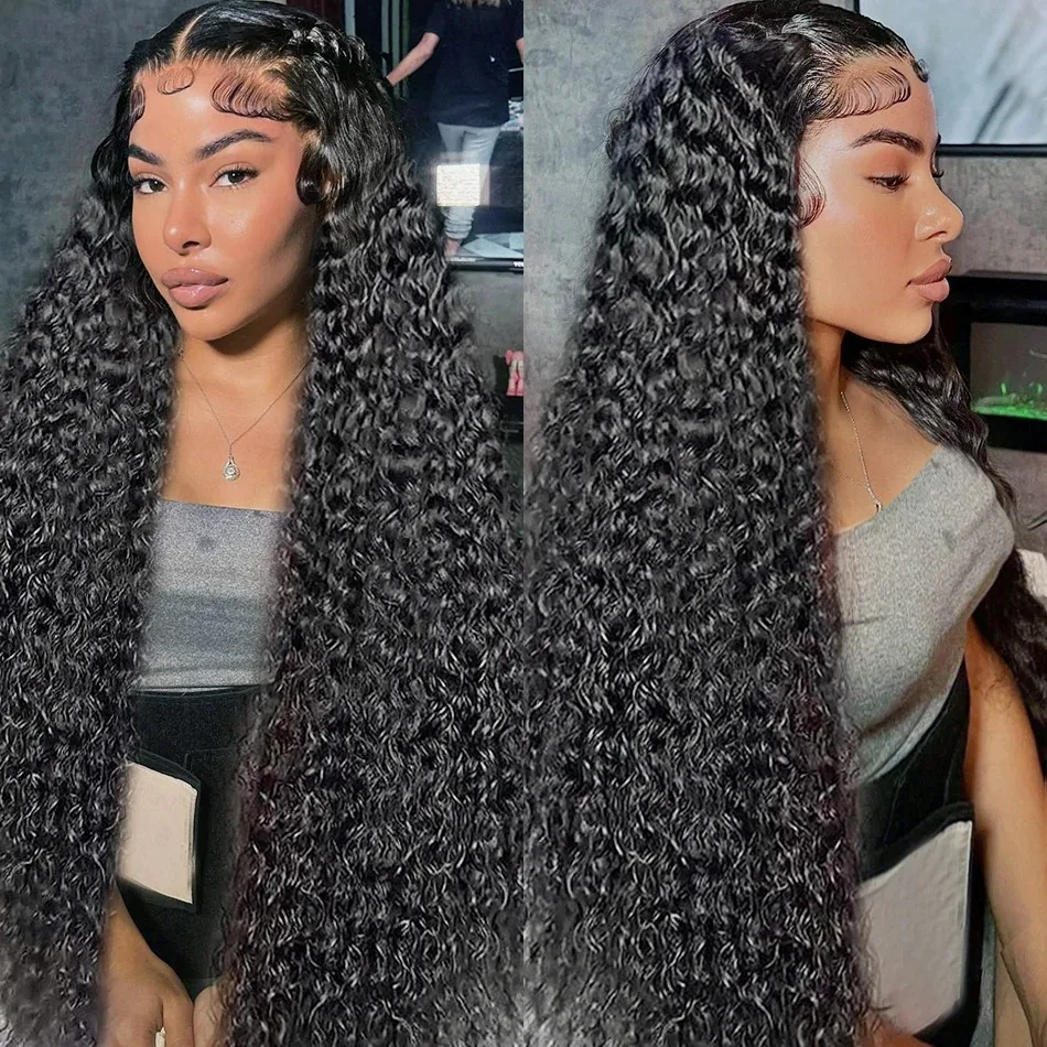 36 38 Inch Deep Wave 13x6 HD Transparent Lace Front Wig 13x4 Curly Lace Front Human Hair Wigs 200 Density For Women PrePlucked human hair wig