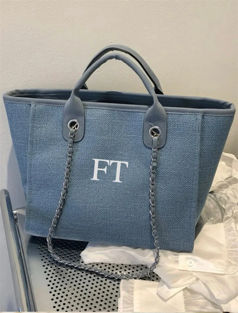 Personalised Shoulder Tote Bag, Women's Handbag, Beach Bag, custom Hand Bag, Canvas Bag, Gifts For her, Chain tote bag