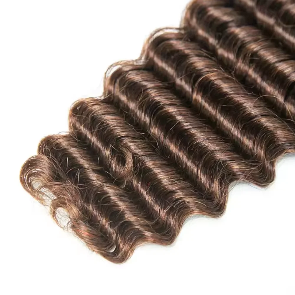 #4 Medium Brown Deep Wave Bulk Human Hair Extensions For Braiding Remy Hair Deep Curly Bulks Boho Braids For Women 6