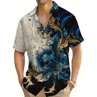 Vintage Flower Pattern 3D Printed Men's Colorblock Short Sleeve Lapel Hawaiian Style Shirt for Summer Vacation Oversized Tops 1