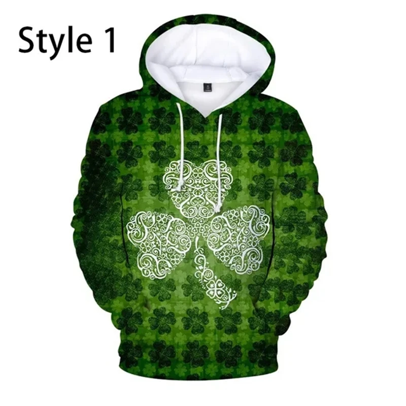 thumbnail image 1 of Sudadera con capucha y estampado de trébol de cuatro hojas para mujer y hombre, ropa con estampado 3D, para otoño e invierno, popular, para el día de San Patricio, 1 of 4