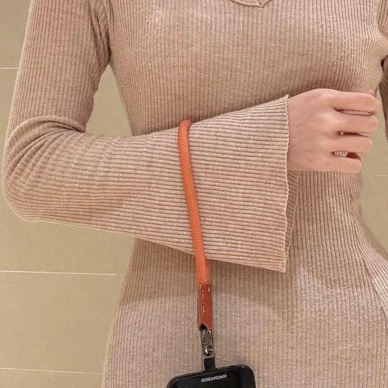 Stylish Braided Phone Lanyard with Leather Accents - Durable Outdoor Wrist Strap