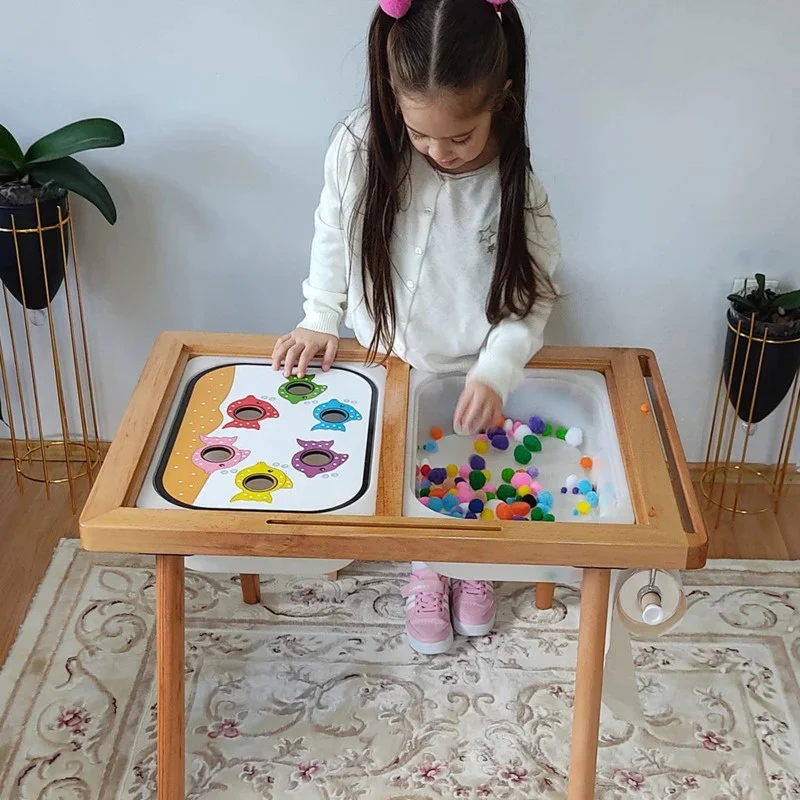 Children's Sensory Tray Table Game Wooden Tile Children's Sensory Tray  Table Educational Game Wooden Tile Parent-child Kids Toys