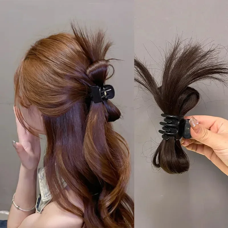 

Women Half-tie Hair Claw Feather Shuttlecock Head Lazy Meatball Head Crab Clip Wig Catch Clip High Ponytail Hair Accessories