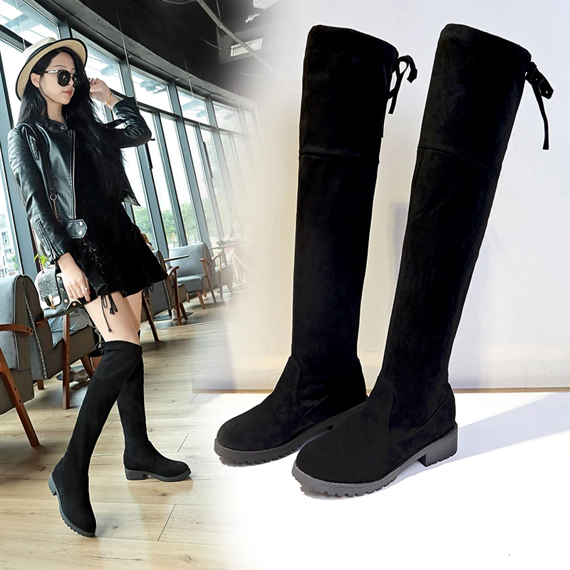 Women Over The Knee Boots Suede Sexy High Heels Lace Up Fall/winter Warm Thigh High Party