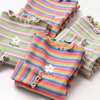 Children's T-Shirts Color Stripe Flower Printing Kids Clothes for 2 To 6 Years Girls Tshirts Boutique Outfits for Girls 1