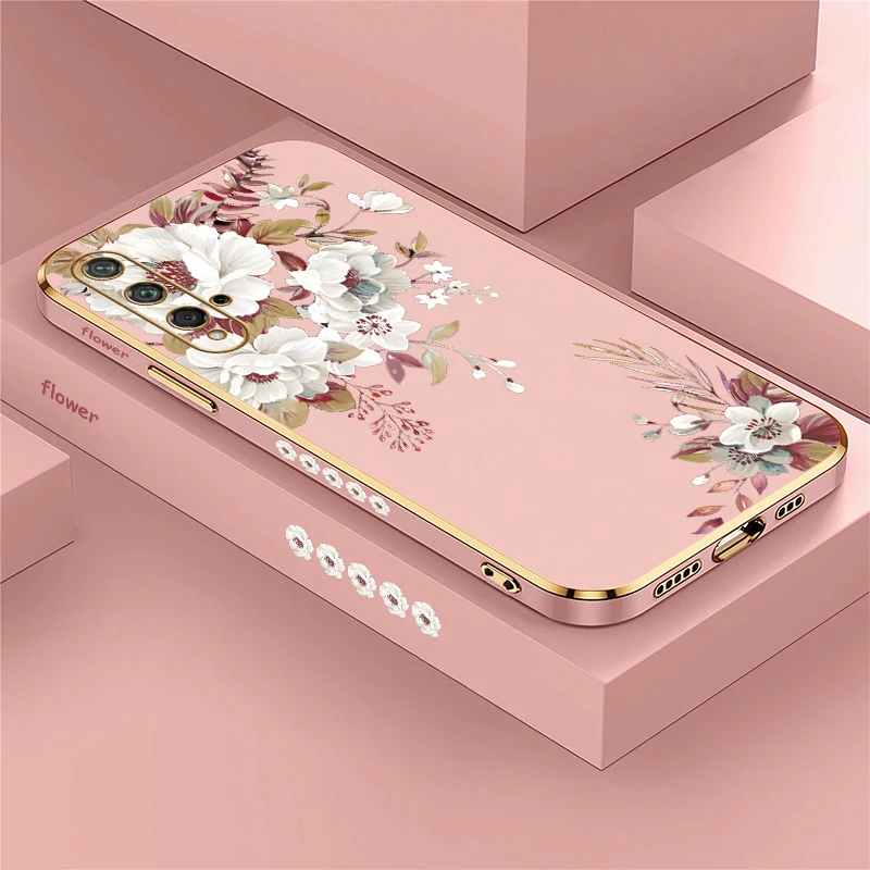 Floral Shockproof TPU Bumper Phone Case - Soft Silicone Plating Cover