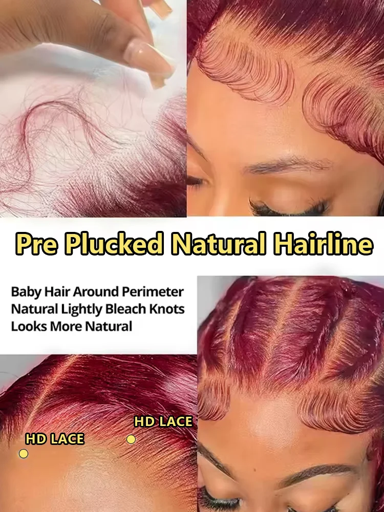 30 40 Inch 99J Burgundy 13X6 Hd Curly Lace Frontal Human Hair Wig Red Colored 13X4 Transparent Lace Deep Wave Frontal Wig