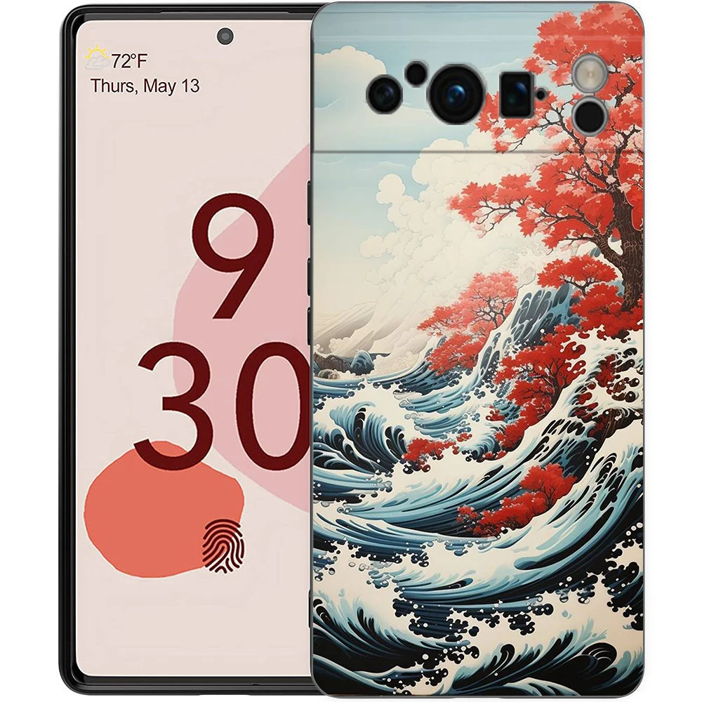 Japanese Landscape Design Shockproof Black Silicone Phone Case