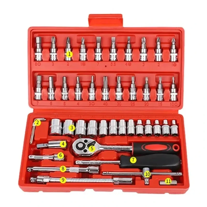 46PCS Car Repair Tool Kit Wrench Set For Car Tool Screwdriver And Bit Ratchet Torque Quick Wrench Spanner Socket Key Hand Tools 46 pcs tools kit for car tool wrench set screwdriver and bit ratchet torque quick wrench spanner wrench socket key hand tools