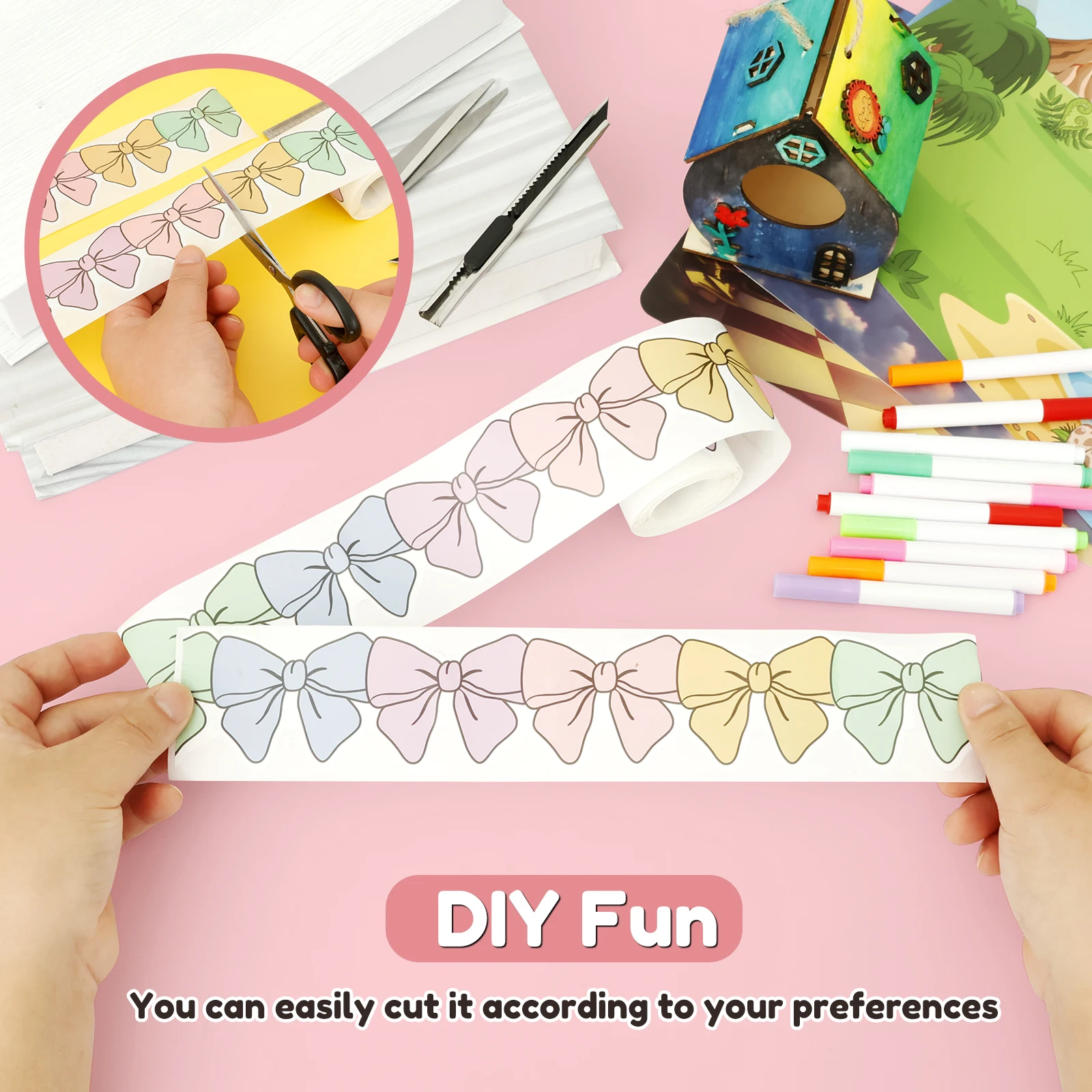 170/340pcs Bow Bulletin Board Borders For Classroom Office Back to School Pink Bulletin Board Border Stickers for Blackboard