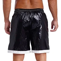 Mens Wet Look Boxer Shorts Drawstring Elastic Waist Pockets Waterproof Beach Shorts Swimming Trunks Loose Fit Short Pants Club 2