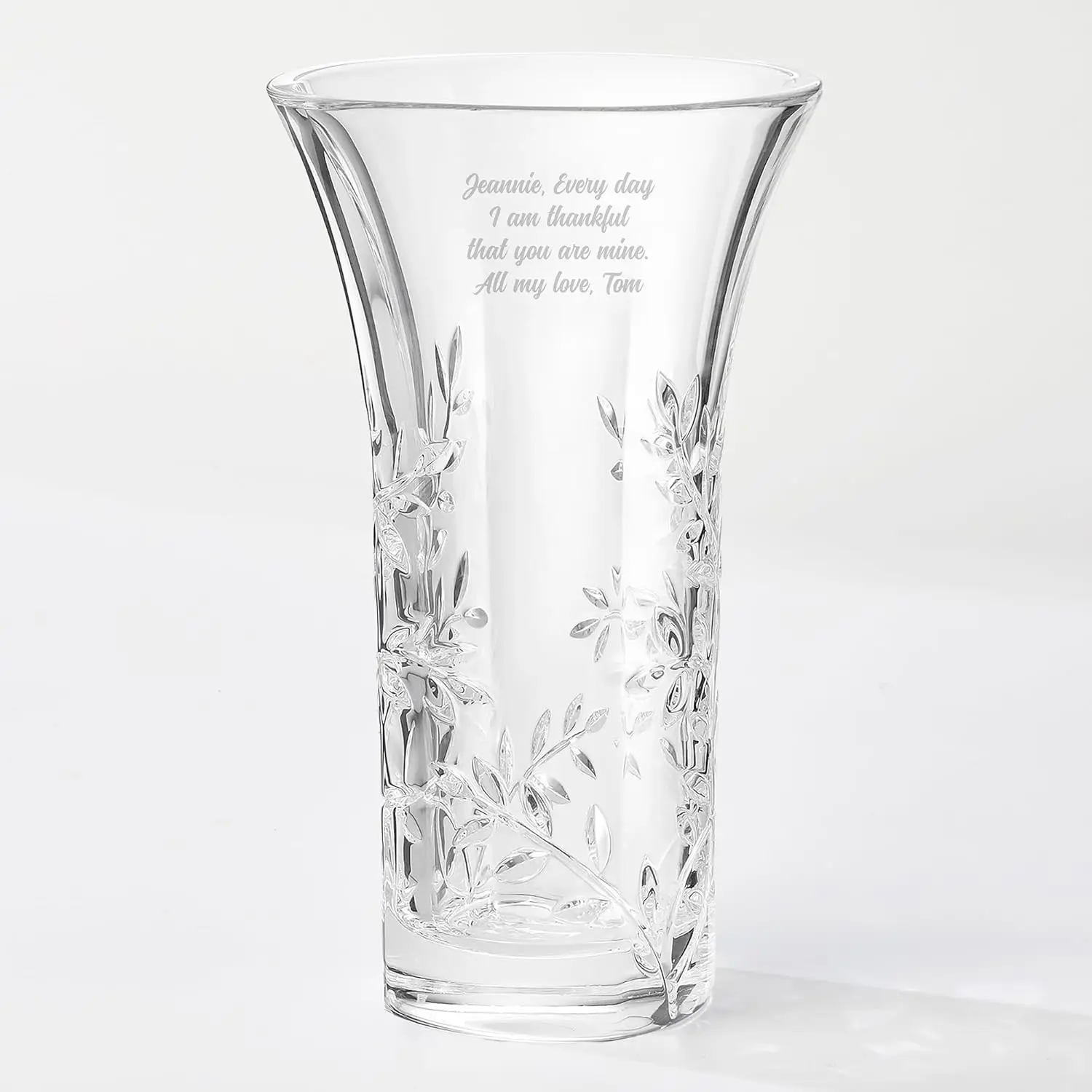Engraved Crystal Leaf Vase (Free Customization)