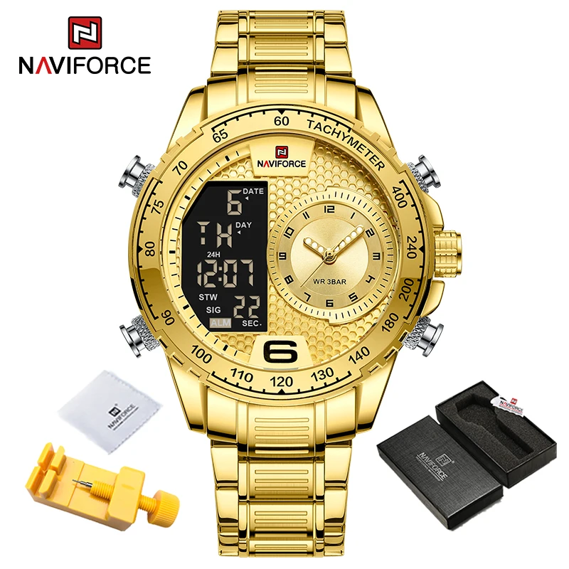 NAVIFORCE Luxury New Watch for Men Original Stainless Steel Quartz Digital Wrist Watches Waterproof Military Sports Male Clock 