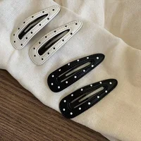 2Pcs Bla White Polka Dot Leather Hair Clips Women's Bangs BB Clips Sweet Cool Simple Hairpin Girl Hair Accessories - Image 4