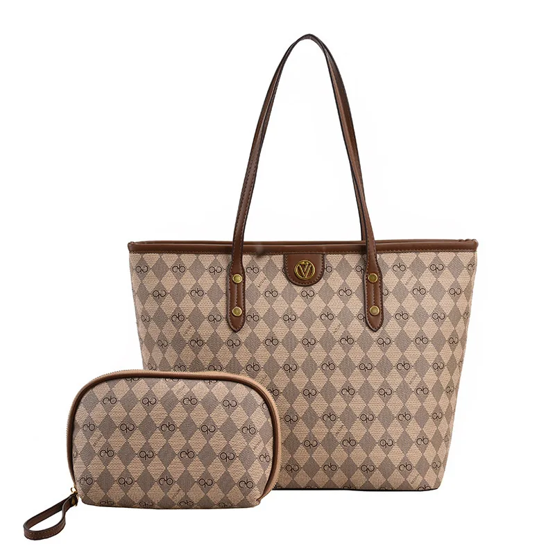 Large Capacity Bag Women's 2023 New Fashion Vintage Print One-Shoulder Underarm Casual Tote Bags With Small Bag