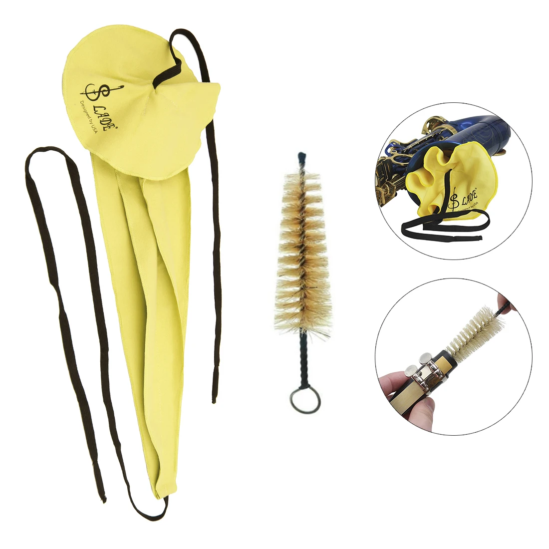 Microfiber Saxophone Inner Chamber Cleaning Cloth saxophone accessories saxophone cleaning tools saxophone cleaning cloth & Mouthpiece Brush for Alto Tenor Soprano Sax Woodwind Care Cleaning Tools