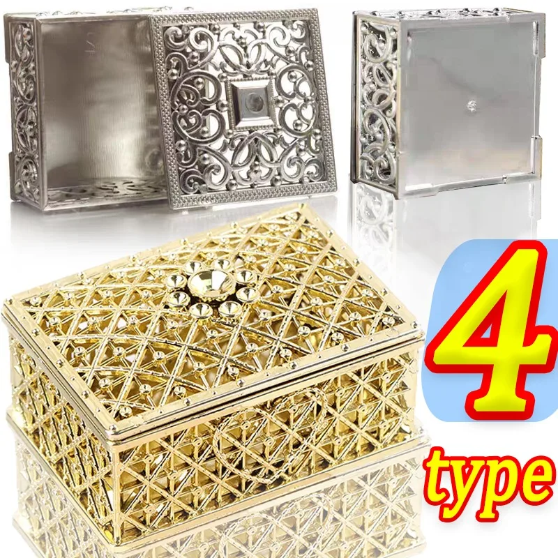 

Gold Plated Hollow Casket Retro Treasure Box European Bead Earring Necklace Case Jewelry Packaging Silver Plating Storage Boxes