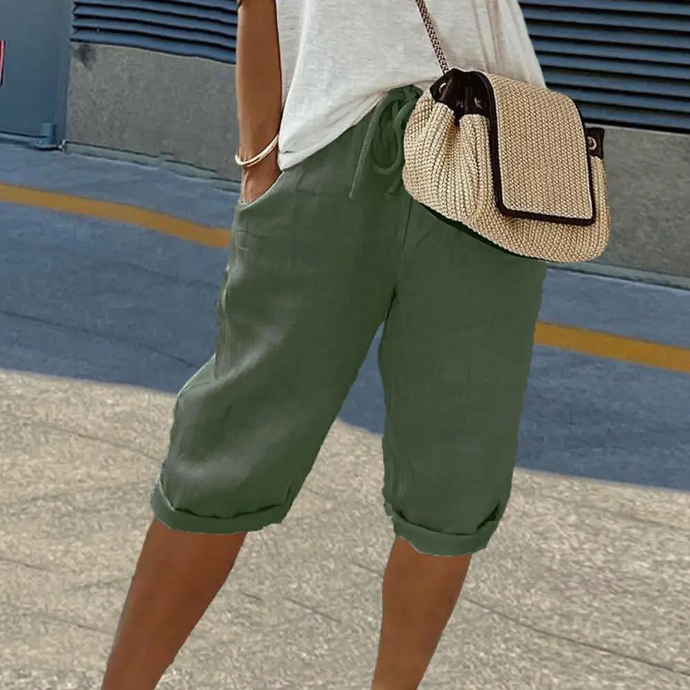 

Women Casual Shorts Vintage-inspired Women's Knee-length Drawstring Pants with Breathable Fabric Convenient Pockets Comfortable