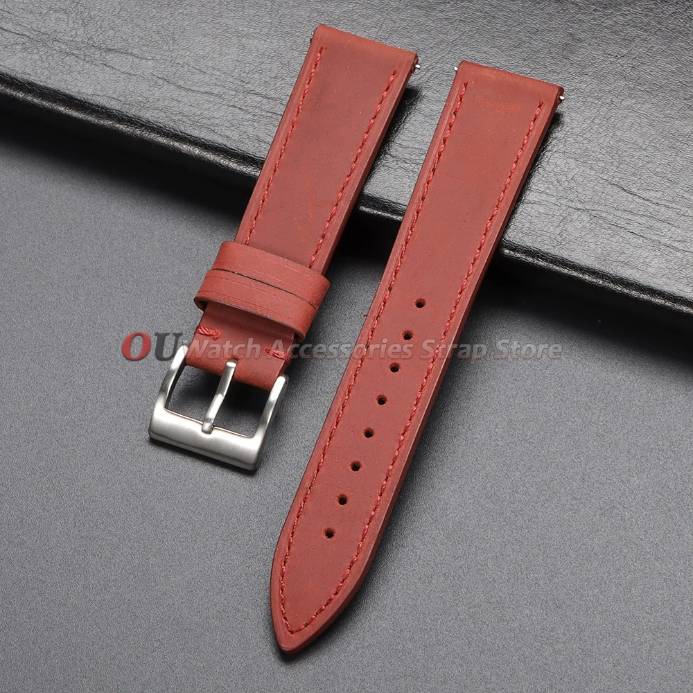 Vintage Crazy Horse Cowhide Leather Quick Release Watch Band Strap