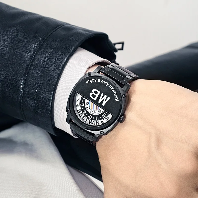 Luxury Men Watch Unusual New Style Conceptual Dial Men's Quartz Wristwatch Full Gold Black Reloj Brand Watches Hip Hop Man Clock