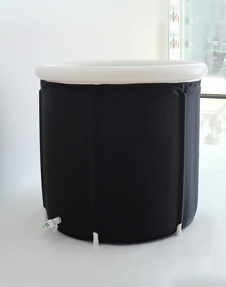 Black Bubble Bath Bucket Adult Household Folding Bath Bucket PVC Inflatable SPA Ice Bath Ice Therapy Double Layer Lid