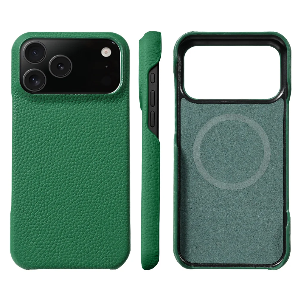 Luxurious Lychee Leather Magnetic Phone Case with Magsafe