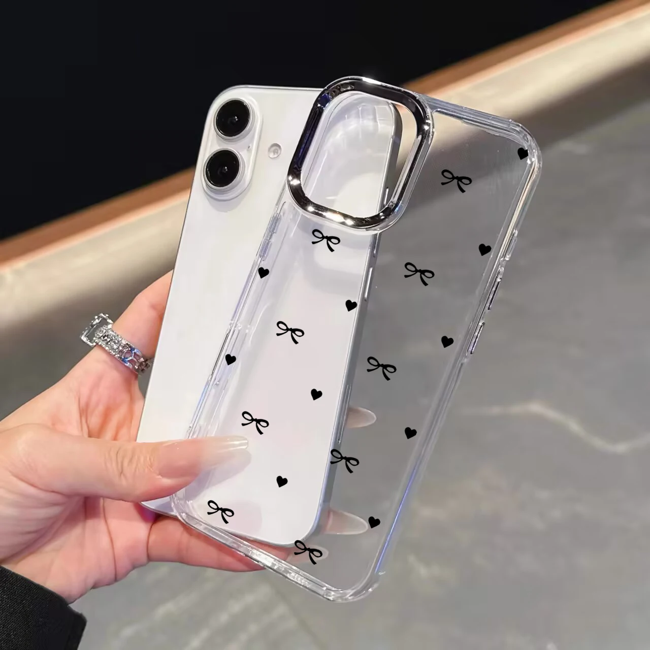 Elegant Cherry Lichee Flower Phone Case with Bow Design - Cute Plating Metal Lens, Clear and Soft