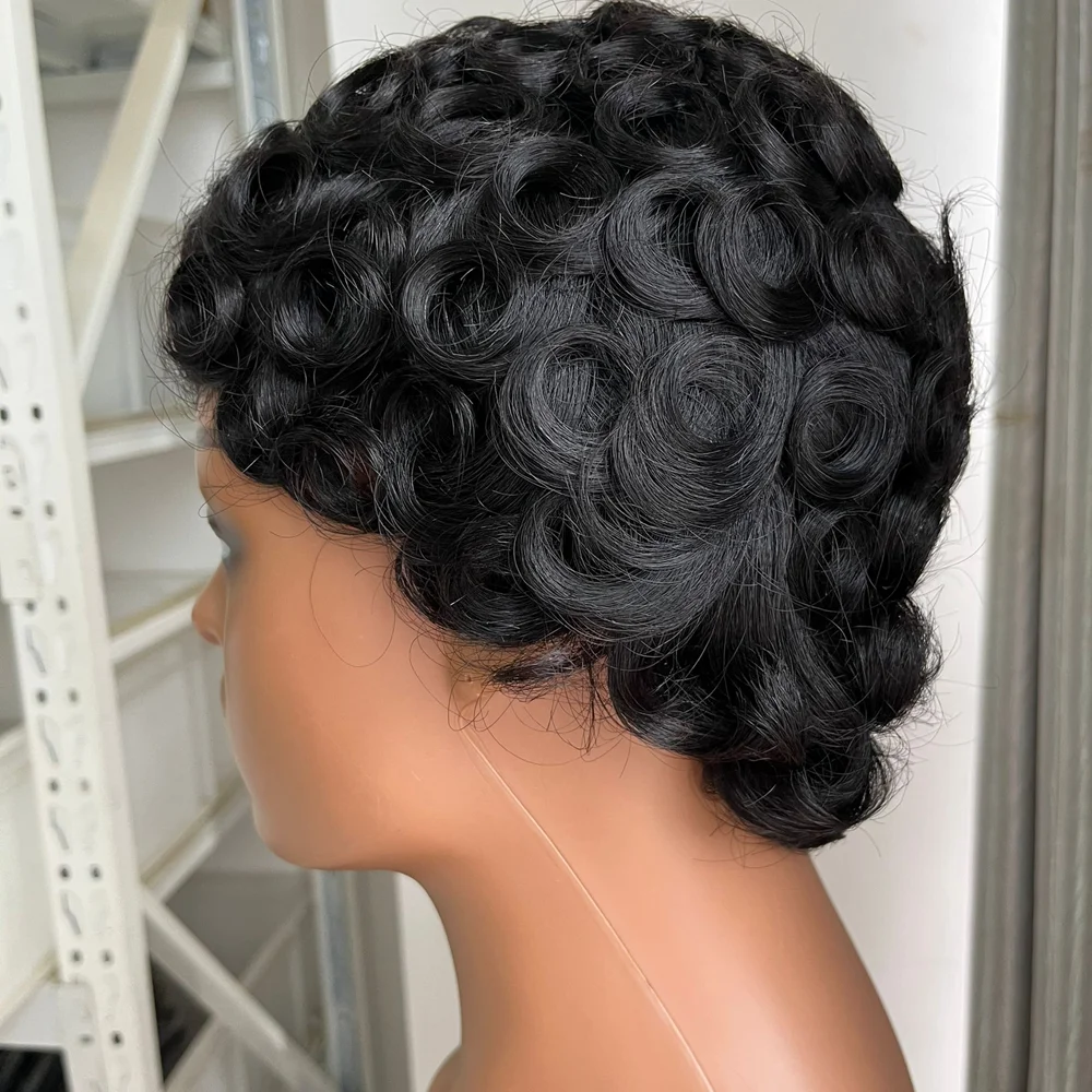 Pixie Cut Wigs 100% Human Hair Wigs Short Curly Wig Chioma Trendy For Black Women Full Machine Made Wig Natural Color Daily Use
