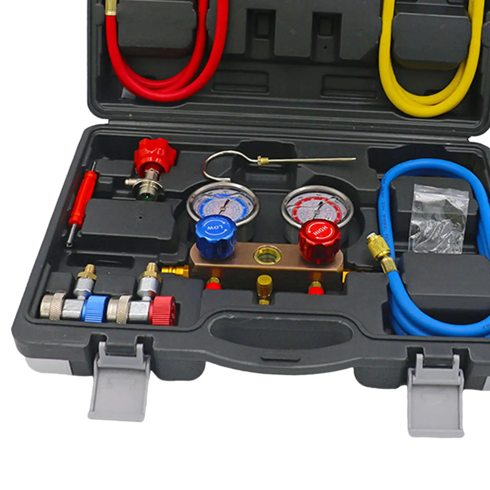 AC Gauge Set Diagnostic Air Conditioning Tools Portable with Hoses Couplers Diagnostic Gauge for Car Maintenance