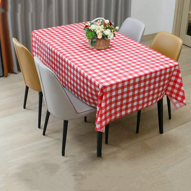 1Pc Piros, Fehér Kockás Terítő 137X274Cm Műanyag Eldobható Téglalap Asztal Borító A Születésnapi Party Piknik Dekorációhoz - Image 3
